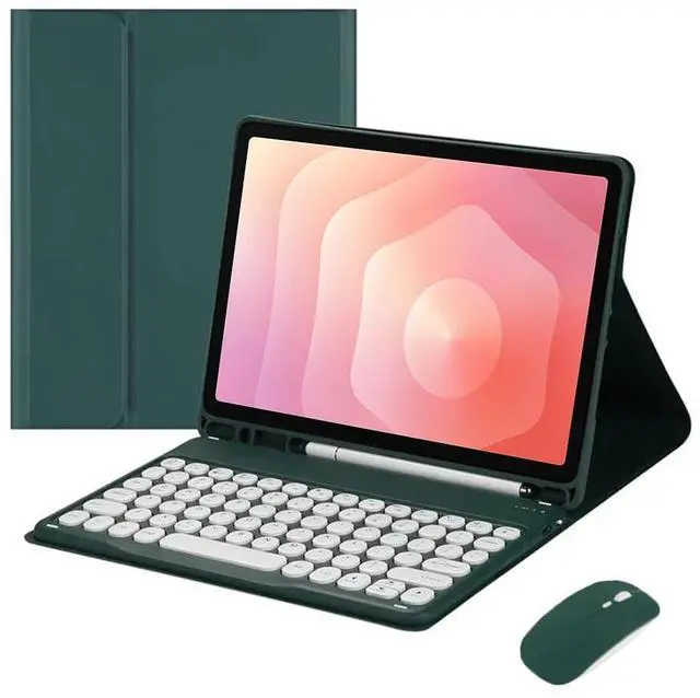 Main image of Detachable Round Key Bluetooth Keyboard Case for Samsung Galaxy Tab S11 11" (SM-X730/SM-X736B), Rechargeable US English Keyboard with Pencil Slot & Adjustable Stand Folio Cover (Greem)