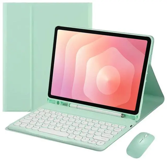 Main image of Detachable Round Key Bluetooth Keyboard Case for Samsung Galaxy Tab S11 11" (SM-X730/SM-X736B), Rechargeable US English Keyboard with Pencil Slot & Adjustable Stand Folio Cover (Mint)