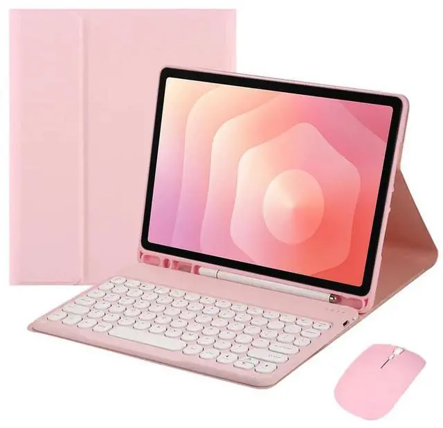 Main image of Detachable Round Key Bluetooth Keyboard Case for Samsung Galaxy Tab S11 11" (SM-X730/SM-X736B), Rechargeable US English Keyboard with Pencil Slot & Adjustable Stand Folio Cover(Pink)