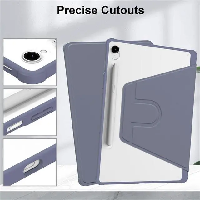 Alt view image 3 of 5 - 360 Rotating Clear Case for Samsung Tab S10 Plus / S9 FE Plus / S9 Plus 12.4", Hard Acrylic Back, Pencil Holder, Horizontal Vertical Stand,Lavender gray
