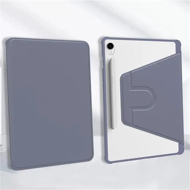 Alt view image 5 of 5 - 360 Rotating Clear Case for Samsung Tab S10 Plus / S9 FE Plus / S9 Plus 12.4", Hard Acrylic Back, Pencil Holder, Horizontal Vertical Stand,Lavender gray