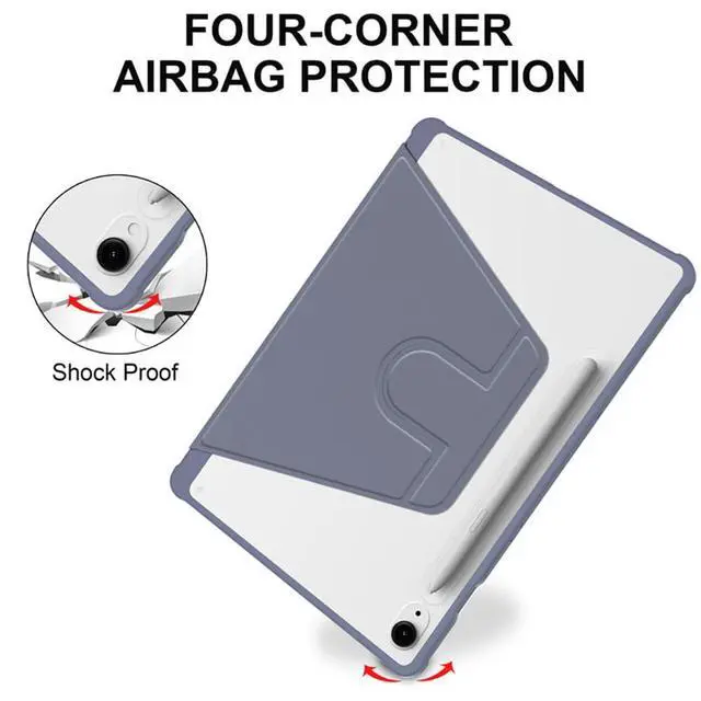 Alt view image 4 of 5 - 360 Rotating Clear Case for Samsung Tab S10 Plus / S9 FE Plus / S9 Plus 12.4", Hard Acrylic Back, Pencil Holder, Horizontal Vertical Stand,Lavender gray