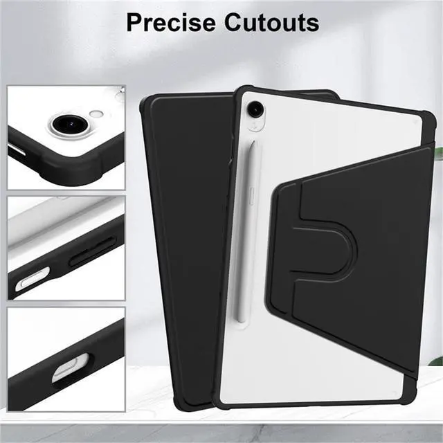 Alt view image 3 of 5 - 360° Rotating Clear Acrylic Case for Samsung Galaxy Tab S10 FE 10.9" 2025 SM-X520/X526B, Hard Shell Cover with Pencil Holder, Horizontal & Vertical Stand (Black)