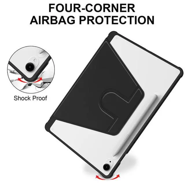 Alt view image 4 of 5 - 360° Rotating Clear Acrylic Case for Samsung Galaxy Tab S10 FE 10.9" 2025 SM-X520/X526B, Hard Shell Cover with Pencil Holder, Horizontal & Vertical Stand (Black)