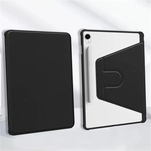 Alt view image 5 of 5 - 360° Rotating Clear Acrylic Case for Samsung Galaxy Tab S10 FE 10.9" 2025 SM-X520/X526B, Hard Shell Cover with Pencil Holder, Horizontal & Vertical Stand (Black)