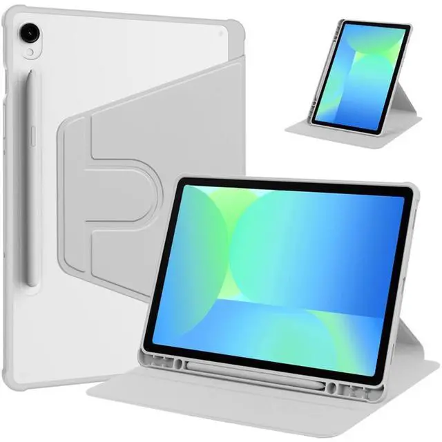 Main image of 360° Rotating Clear Acrylic Case for Samsung Galaxy Tab S10 FE 10.9" 2025 SM-X520/X526B, Hard Shell Cover with Pencil Holder, Horizontal & Vertical Stand (Gray)