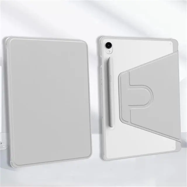Alt view image 5 of 5 - 360° Rotating Clear Acrylic Case for Samsung Galaxy Tab S10 FE 10.9" 2025 SM-X520/X526B, Hard Shell Cover with Pencil Holder, Horizontal & Vertical Stand (Gray)