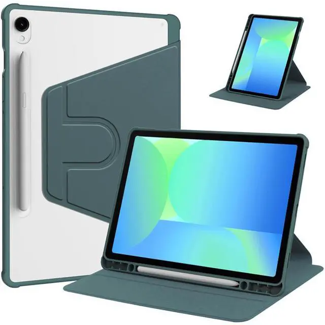 Main image of 360° Rotating Clear Acrylic Case for Samsung Galaxy Tab S10 FE 10.9" 2025 SM-X520/X526B, Hard Shell Cover with Pencil Holder, Horizontal & Vertical Stand (Green)