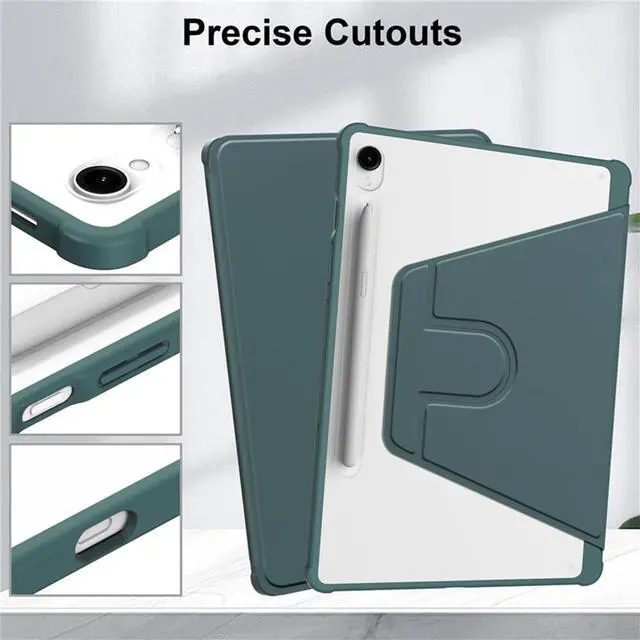 Alt view image 3 of 5 - 360° Rotating Clear Acrylic Case for Samsung Galaxy Tab S10 FE 10.9" 2025 SM-X520/X526B, Hard Shell Cover with Pencil Holder, Horizontal & Vertical Stand (Green)