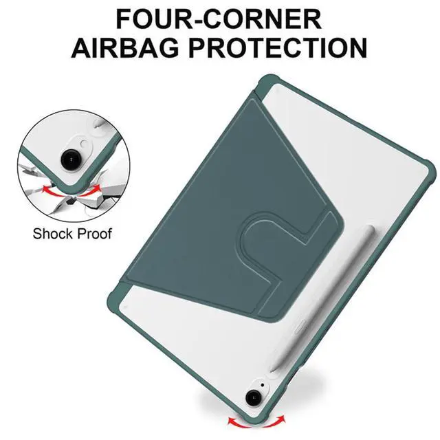 Alt view image 4 of 5 - 360° Rotating Clear Acrylic Case for Samsung Galaxy Tab S10 FE 10.9" 2025 SM-X520/X526B, Hard Shell Cover with Pencil Holder, Horizontal & Vertical Stand (Green)