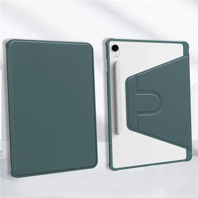 Alt view image 5 of 5 - 360° Rotating Clear Acrylic Case for Samsung Galaxy Tab S10 FE 10.9" 2025 SM-X520/X526B, Hard Shell Cover with Pencil Holder, Horizontal & Vertical Stand (Green)