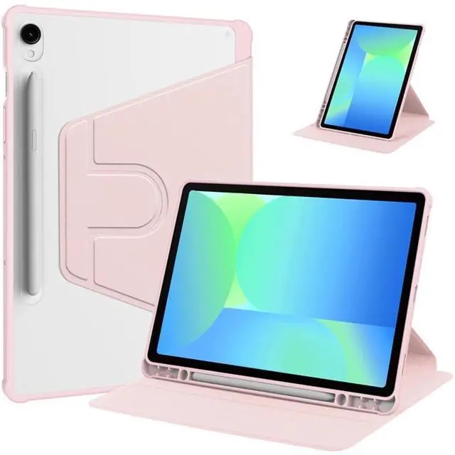 Main image of 360° Rotating Clear Acrylic Case for Samsung Galaxy Tab S10 FE 10.9" 2025 SM-X520/X526B, Hard Shell Cover with Pencil Holder, Horizontal & Vertical Stand (Pink)