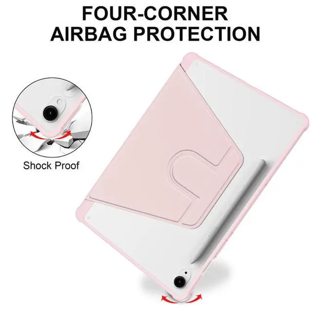 Alt view image 4 of 5 - 360° Rotating Clear Acrylic Case for Samsung Galaxy Tab S10 FE 10.9" 2025 SM-X520/X526B, Hard Shell Cover with Pencil Holder, Horizontal & Vertical Stand (Pink)