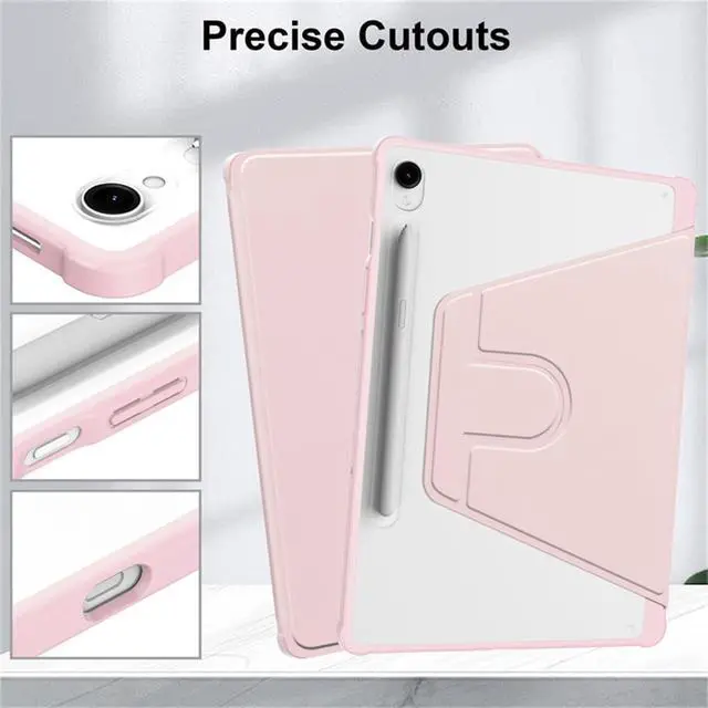 Alt view image 3 of 5 - 360° Rotating Clear Acrylic Case for Samsung Galaxy Tab S10 FE 10.9" 2025 SM-X520/X526B, Hard Shell Cover with Pencil Holder, Horizontal & Vertical Stand (Pink)