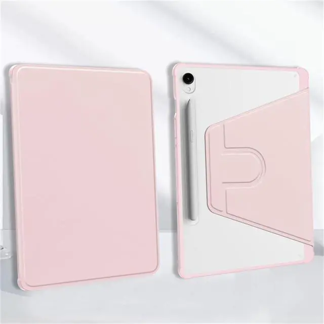 Alt view image 5 of 5 - 360° Rotating Clear Acrylic Case for Samsung Galaxy Tab S10 FE 10.9" 2025 SM-X520/X526B, Hard Shell Cover with Pencil Holder, Horizontal & Vertical Stand (Pink)