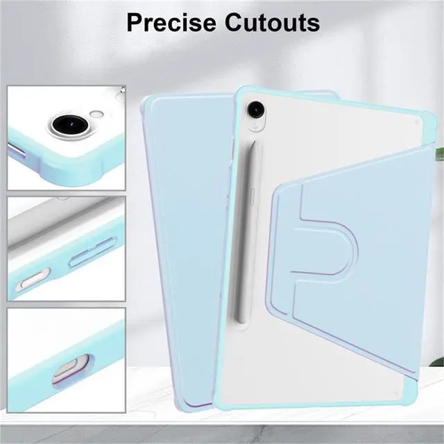 Alt view image 3 of 5 - 360° Rotating Clear Acrylic Case for Samsung Galaxy Tab S10 FE 10.9" 2025 SM-X520/X526B, Hard Shell Cover with Pencil Holder, Horizontal & Vertical Stand (Sky Blue)