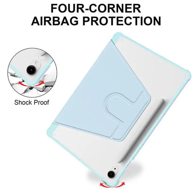 Alt view image 4 of 5 - 360° Rotating Clear Acrylic Case for Samsung Galaxy Tab S10 FE 10.9" 2025 SM-X520/X526B, Hard Shell Cover with Pencil Holder, Horizontal & Vertical Stand (Sky Blue)