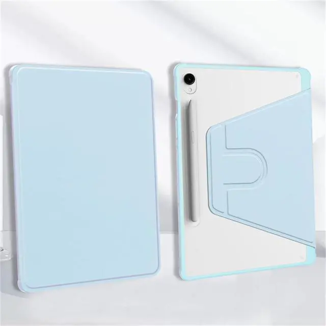 Alt view image 5 of 5 - 360° Rotating Clear Acrylic Case for Samsung Galaxy Tab S10 FE 10.9" 2025 SM-X520/X526B, Hard Shell Cover with Pencil Holder, Horizontal & Vertical Stand (Sky Blue)