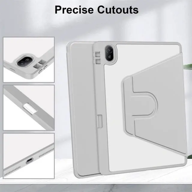 Alt view image 3 of 5 - iPad 11th Gen 2025 (A16,11") 360° Rotating Case, Clear Acrylic Hard Back Cover with Pencil Holder, Portrait/Landscape StandGray