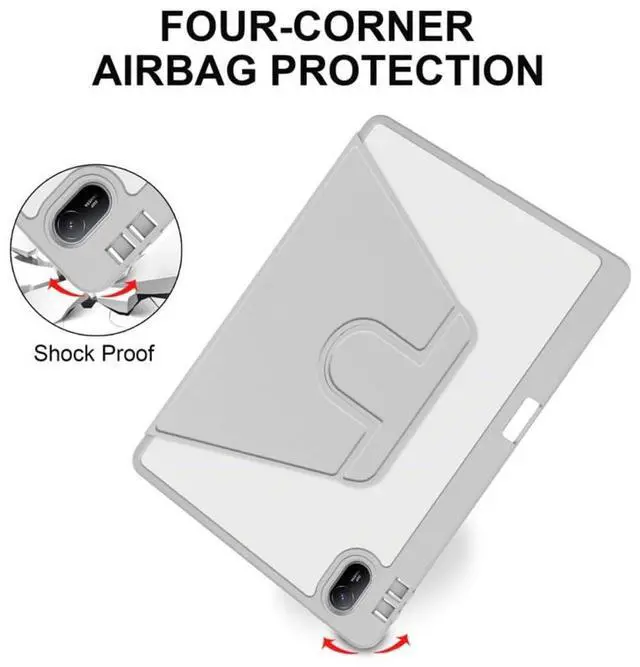 Alt view image 5 of 5 - iPad 11th Gen 2025 (A16,11") 360° Rotating Case, Clear Acrylic Hard Back Cover with Pencil Holder, Portrait/Landscape StandGray