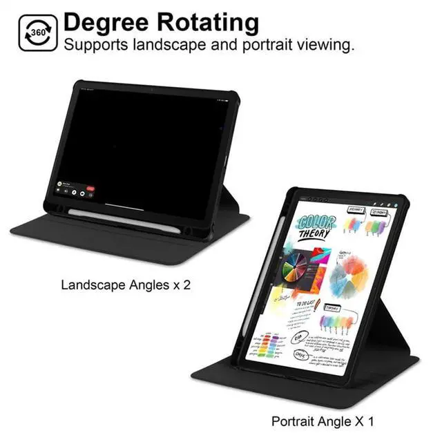 Alt view image 2 of 5 - iPad 11th Gen 2025 (A16,11") 360° Rotating Case, Clear Acrylic Hard Back Cover with Pencil Holder, Portrait/Landscape Stand,Black