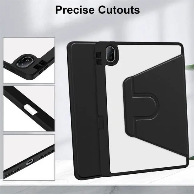 Alt view image 3 of 5 - iPad 11th Gen 2025 (A16,11") 360° Rotating Case, Clear Acrylic Hard Back Cover with Pencil Holder, Portrait/Landscape Stand,Black
