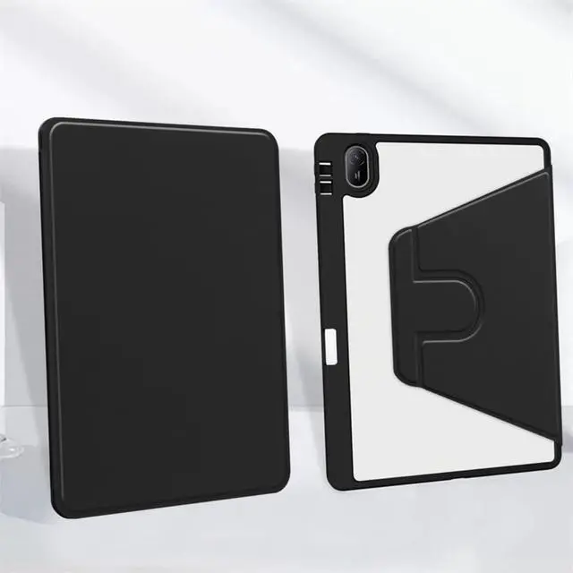 Alt view image 4 of 5 - iPad 11th Gen 2025 (A16,11") 360° Rotating Case, Clear Acrylic Hard Back Cover with Pencil Holder, Portrait/Landscape Stand,Black