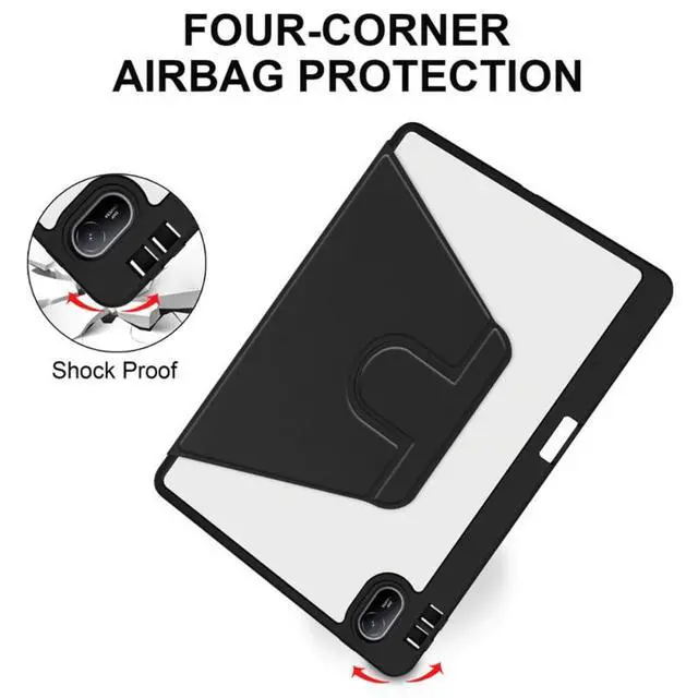 Alt view image 5 of 5 - iPad 11th Gen 2025 (A16,11") 360° Rotating Case, Clear Acrylic Hard Back Cover with Pencil Holder, Portrait/Landscape Stand,Black