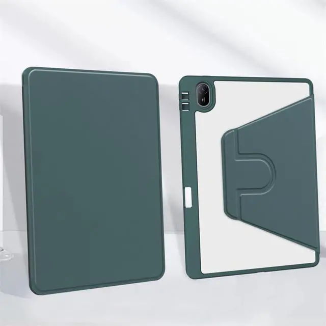 Alt view image 4 of 5 - iPad 11th Gen 2025 (A16,11") 360° Rotating Case, Clear Acrylic Hard Back Cover with Pencil Holder, Portrait/Landscape StandGreen