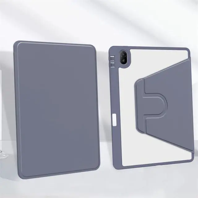 Alt view image 4 of 5 - iPad 11th Gen 2025 (A16,11") 360° Rotating Case, Clear Acrylic Hard Back Cover with Pencil Holder, Portrait/Landscape Stand,Lavender Gray
