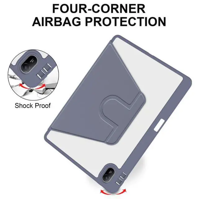 Alt view image 5 of 5 - iPad 11th Gen 2025 (A16,11") 360° Rotating Case, Clear Acrylic Hard Back Cover with Pencil Holder, Portrait/Landscape Stand,Lavender Gray