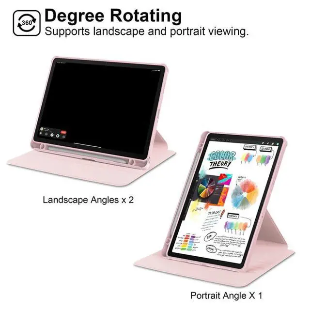Alt view image 2 of 5 - 360° Rotatable Clear Acrylic iPad Case with Pencil Holder for 10.2" iPad 7th/8th/9th Gen (2019/2020/2021), Horizontal & Vertical Dual Stand (Pink)