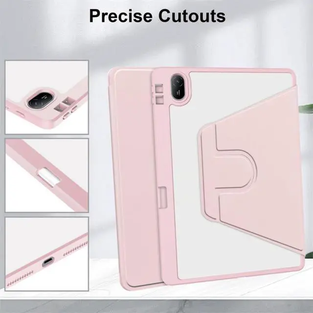 Alt view image 3 of 5 - 360° Rotatable Clear Acrylic iPad Case with Pencil Holder for 10.2" iPad 7th/8th/9th Gen (2019/2020/2021), Horizontal & Vertical Dual Stand (Pink)