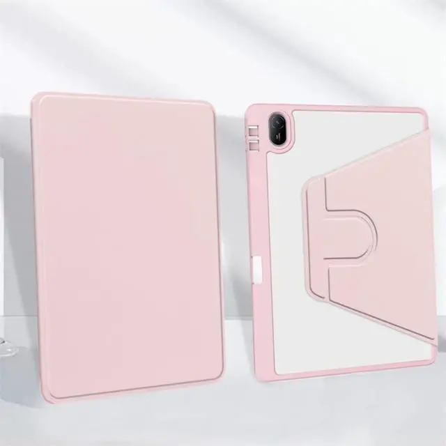 Alt view image 4 of 5 - 360° Rotatable Clear Acrylic iPad Case with Pencil Holder for 10.2" iPad 7th/8th/9th Gen (2019/2020/2021), Horizontal & Vertical Dual Stand (Pink)