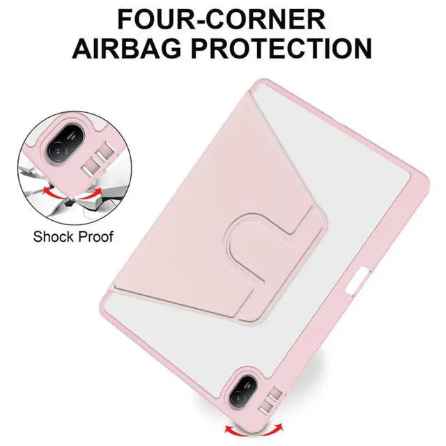 Alt view image 5 of 5 - 360° Rotatable Clear Acrylic iPad Case with Pencil Holder for 10.2" iPad 7th/8th/9th Gen (2019/2020/2021), Horizontal & Vertical Dual Stand (Pink)