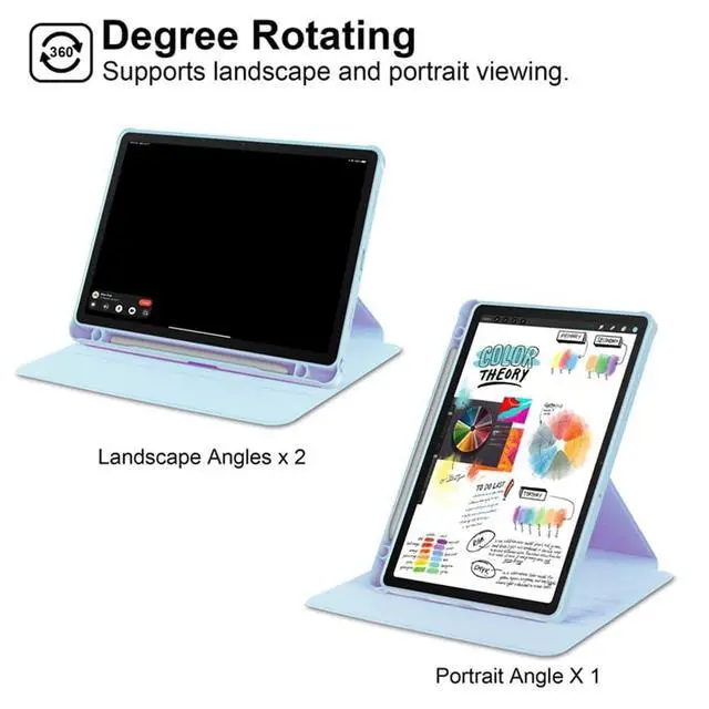 Alt view image 2 of 5 - 360° Rotatable Clear Acrylic iPad Case with Pencil Holder for 10.2" iPad 7th/8th/9th Gen (2019/2020/2021), Horizontal & Vertical Dual Stand(Sky Blue)