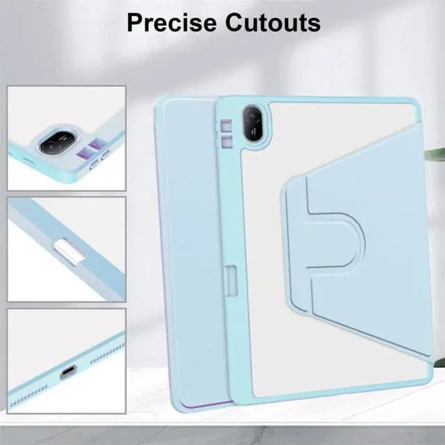 Alt view image 3 of 5 - 360° Rotatable Clear Acrylic iPad Case with Pencil Holder for 10.2" iPad 7th/8th/9th Gen (2019/2020/2021), Horizontal & Vertical Dual Stand(Sky Blue)