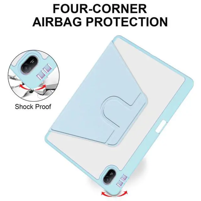 Alt view image 5 of 5 - 360° Rotatable Clear Acrylic iPad Case with Pencil Holder for 10.2" iPad 7th/8th/9th Gen (2019/2020/2021), Horizontal & Vertical Dual Stand(Sky Blue)