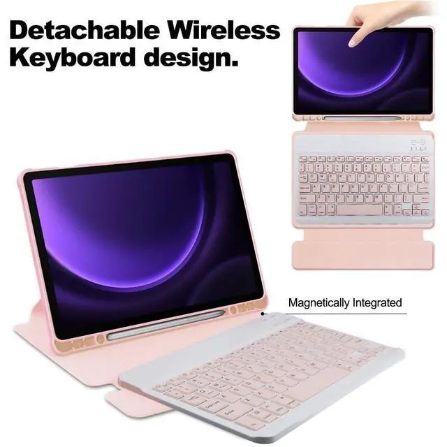 Alt view image 5 of 7 - 360° Rotatable Clear Acrylic Detachable Keyboard Case for Samsung Galaxy Tab A9+ 11" SM-X210/X216/X218, Horizontal & Vertical Stand with Pencil Holder (Pink)