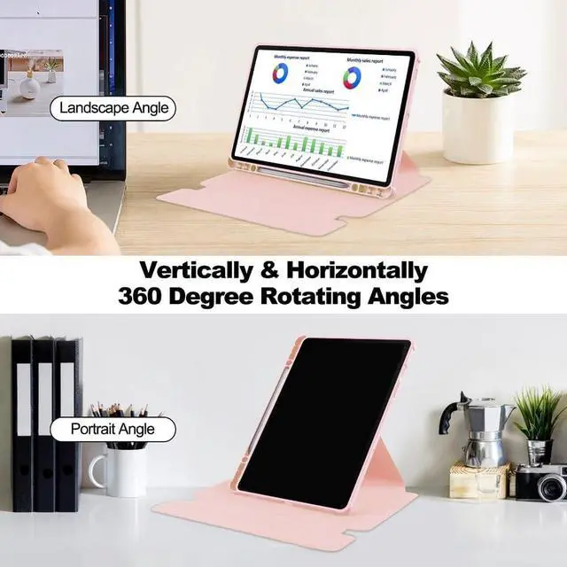 Alt view image 7 of 7 - 360° Rotatable Clear Acrylic Detachable Keyboard Case for Samsung Galaxy Tab A9+ 11" SM-X210/X216/X218, Horizontal & Vertical Stand with Pencil Holder (Pink)