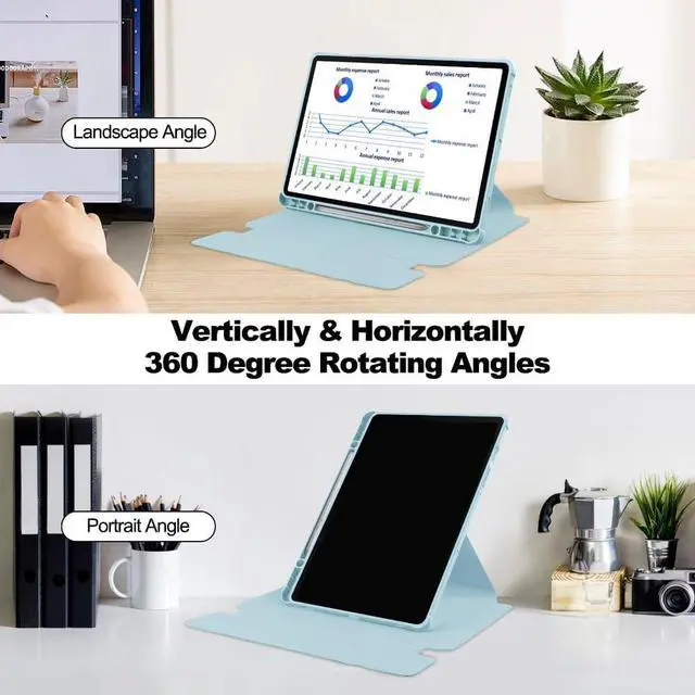 Alt view image 7 of 7 - 360° Rotatable Clear Acrylic Detachable Keyboard Case for Samsung Galaxy Tab A9+ 11" SM-X210/X216/X218, Horizontal & Vertical Stand with Pencil Holder (Sky Blue)