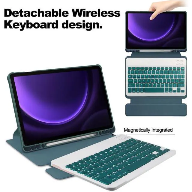 Alt view image 5 of 7 - 360° Rotatable Clear Acrylic Detachable Keyboard Case for Samsung Galaxy Tab A9+ 11" SM-X210/X216/X218, Horizontal & Vertical Stand with Pencil Holder (Green)