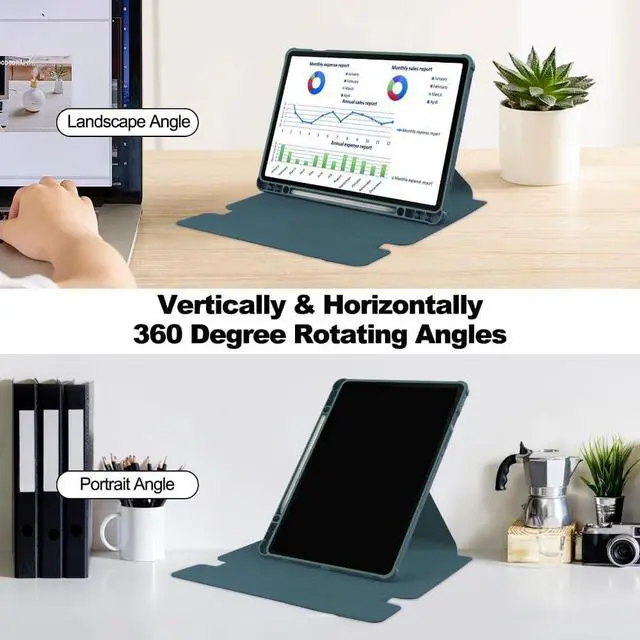 Alt view image 7 of 7 - 360° Rotatable Clear Acrylic Detachable Keyboard Case for Samsung Galaxy Tab A9+ 11" SM-X210/X216/X218, Horizontal & Vertical Stand with Pencil Holder (Green)