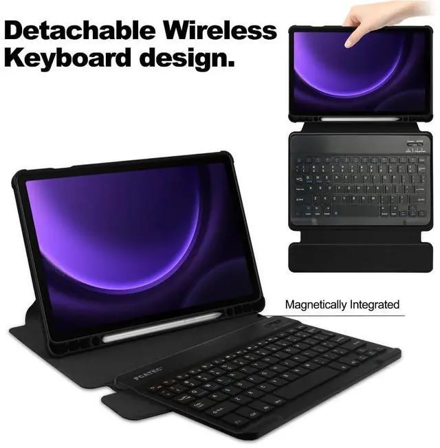 Alt view image 5 of 7 - 360° Rotatable Clear Acrylic Detachable Keyboard Case for Samsung Galaxy Tab A9+ 11" SM-X210/X216/X218, Horizontal & Vertical Stand with Pencil Holder(Black)