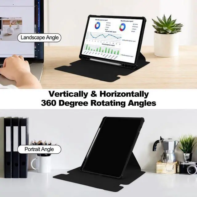 Alt view image 7 of 7 - 360° Rotatable Clear Acrylic Detachable Keyboard Case for Samsung Galaxy Tab A9+ 11" SM-X210/X216/X218, Horizontal & Vertical Stand with Pencil Holder(Black)