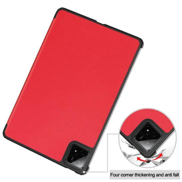 Alt view image 7 of 7 - PU Leather Tablet Case for Xiaomi Pad 7 / Xiaomi Pad 7 Pro 11.2", Hard Shell Magnetic Stand Cover with Auto Sleep/Wake Function (red)