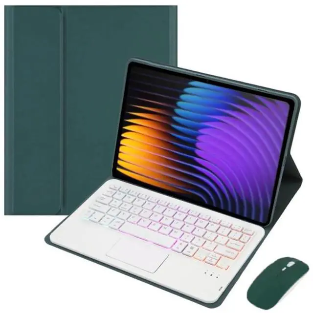 Main image of Xiaomi Pad 7 / 7 Pro 11.2" Keyboard Case, PU Leather Folio Cover with Detachable Rechargeable Bluetooth Backlit Keyboard and Precision Trackpad, English Layout (Green)