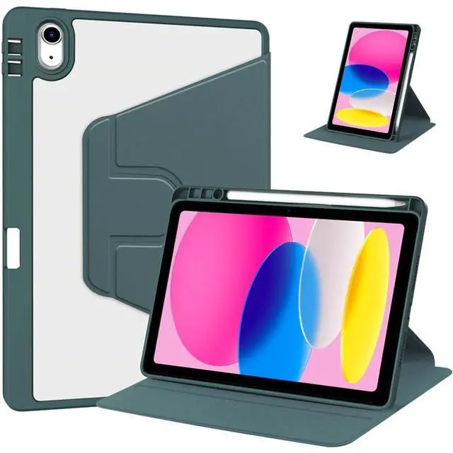 Main image of iPad 11th Gen 2025 (A16,11") 360° Rotating Case, Clear Acrylic Hard Back Cover with Pencil Holder, Portrait/Landscape StandGreen