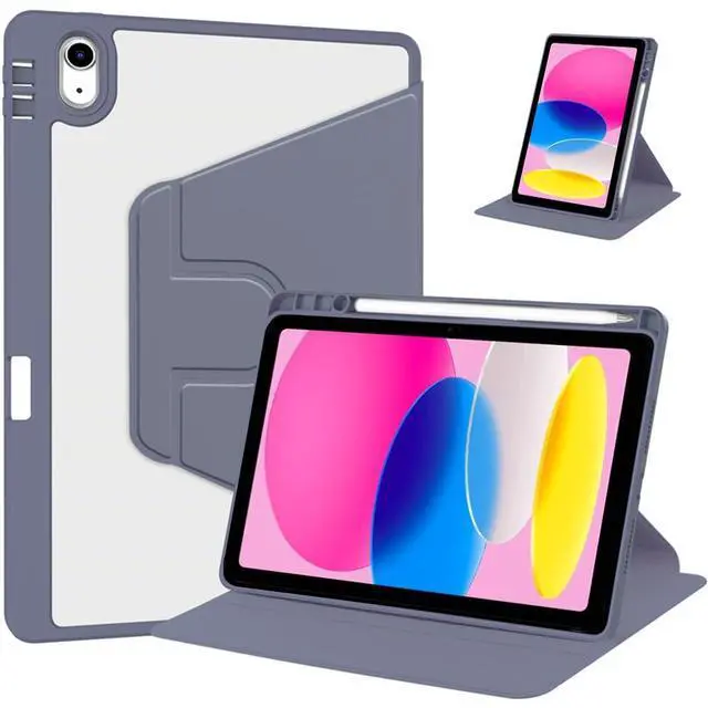 Main image of iPad 11th Gen 2025 (A16,11") 360° Rotating Case, Clear Acrylic Hard Back Cover with Pencil Holder, Portrait/Landscape Stand,Lavender Gray