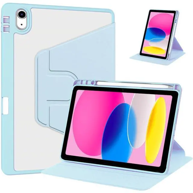 Main image of iPad 11th Gen 2025 (A16,11") 360° Rotating Case, Clear Acrylic Hard Back Cover with Pencil Holder, Portrait/Landscape Stand,Sky bLue